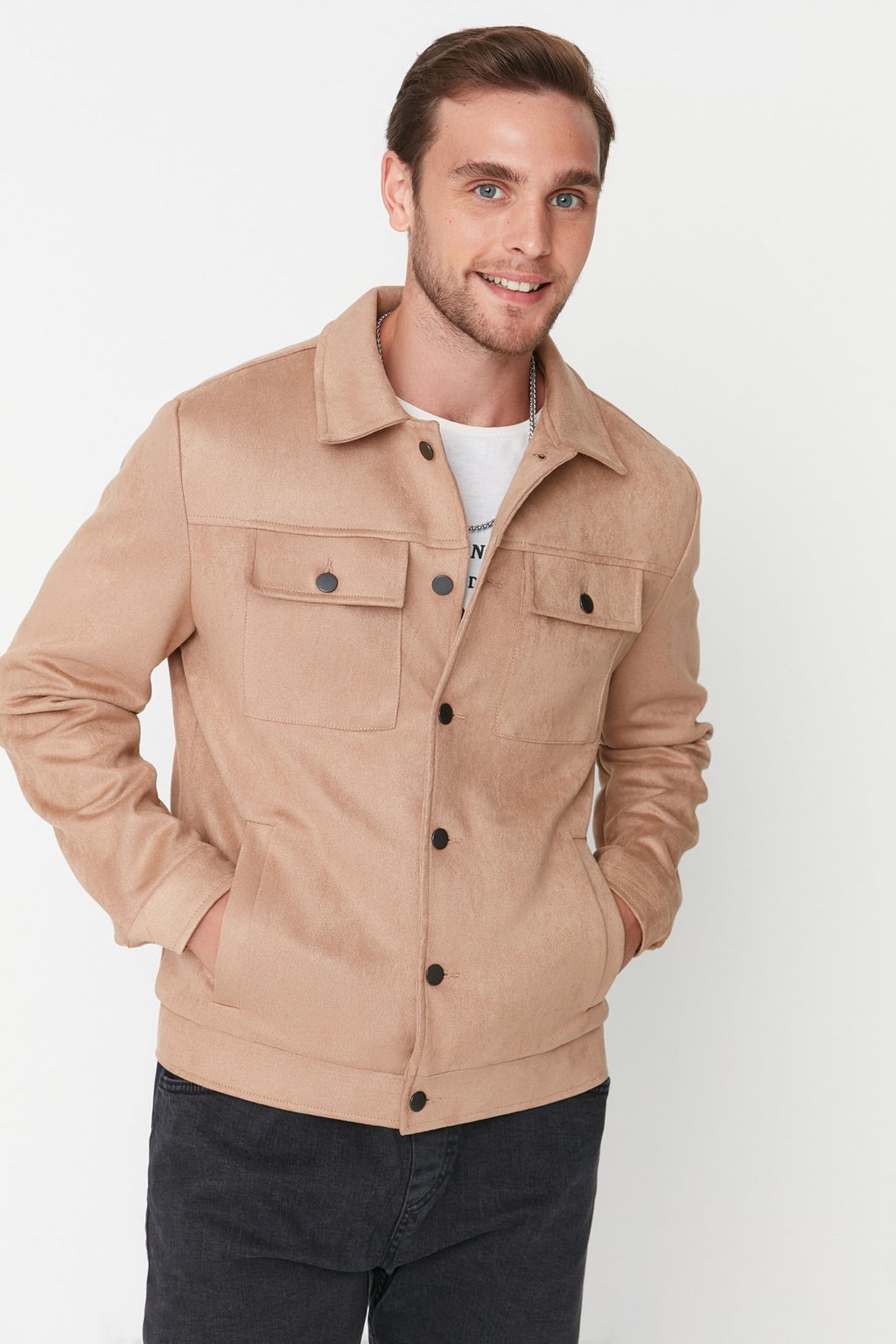 TRENDYOL MAN Camel Regular Fit Cepli Dugmeli K?sl?k Mevsimlik Suet Ceket Mont TMNAW23MO00037 - Trendyolmilla фото 3