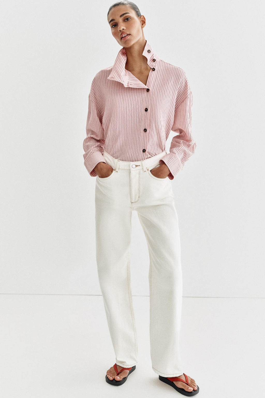 CAMISA CUELLO SUBIDO RAYAS / Rosa - Zara фото 4