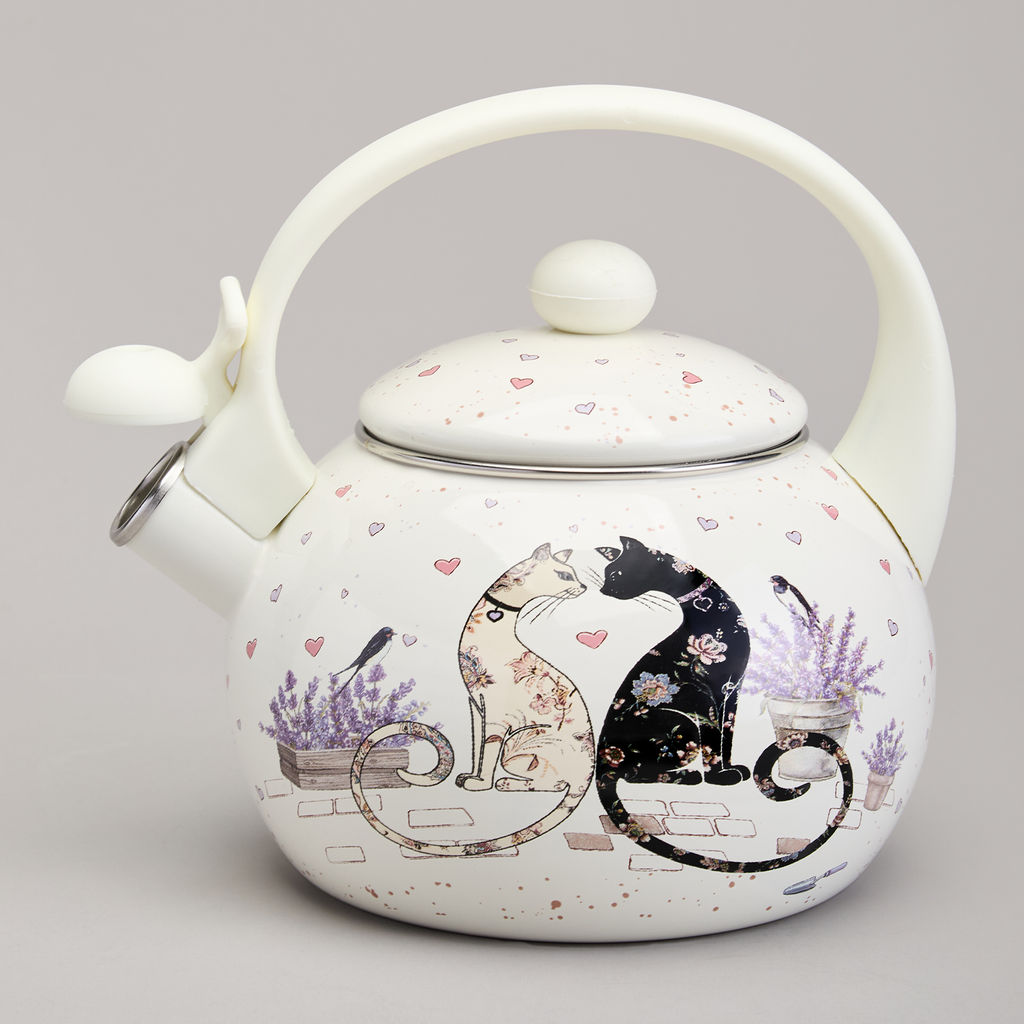ЧАЙНИК AGNESS ЭМАЛИРОВАННЫЙ СО СВИСТКОМ СЕРИЯ LAVANDER CATS, 2,2 Л  фото 5