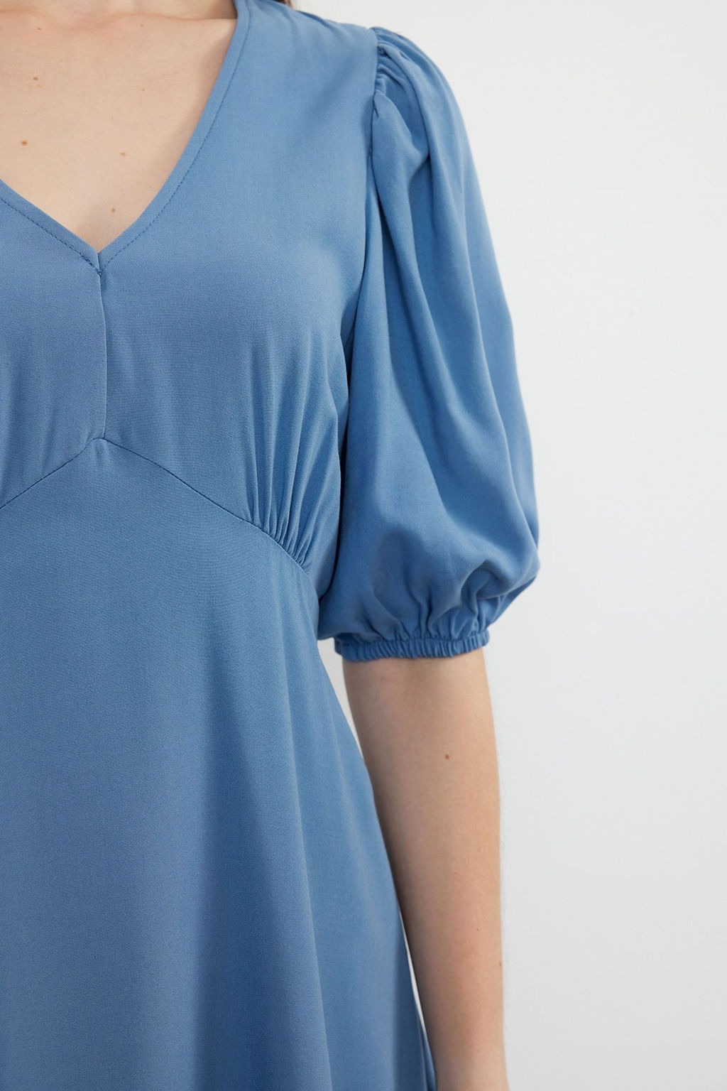 Indigo Etegi Volanl? Balon Kollu Mini Dokuma Elbise TWOSS24EL00062