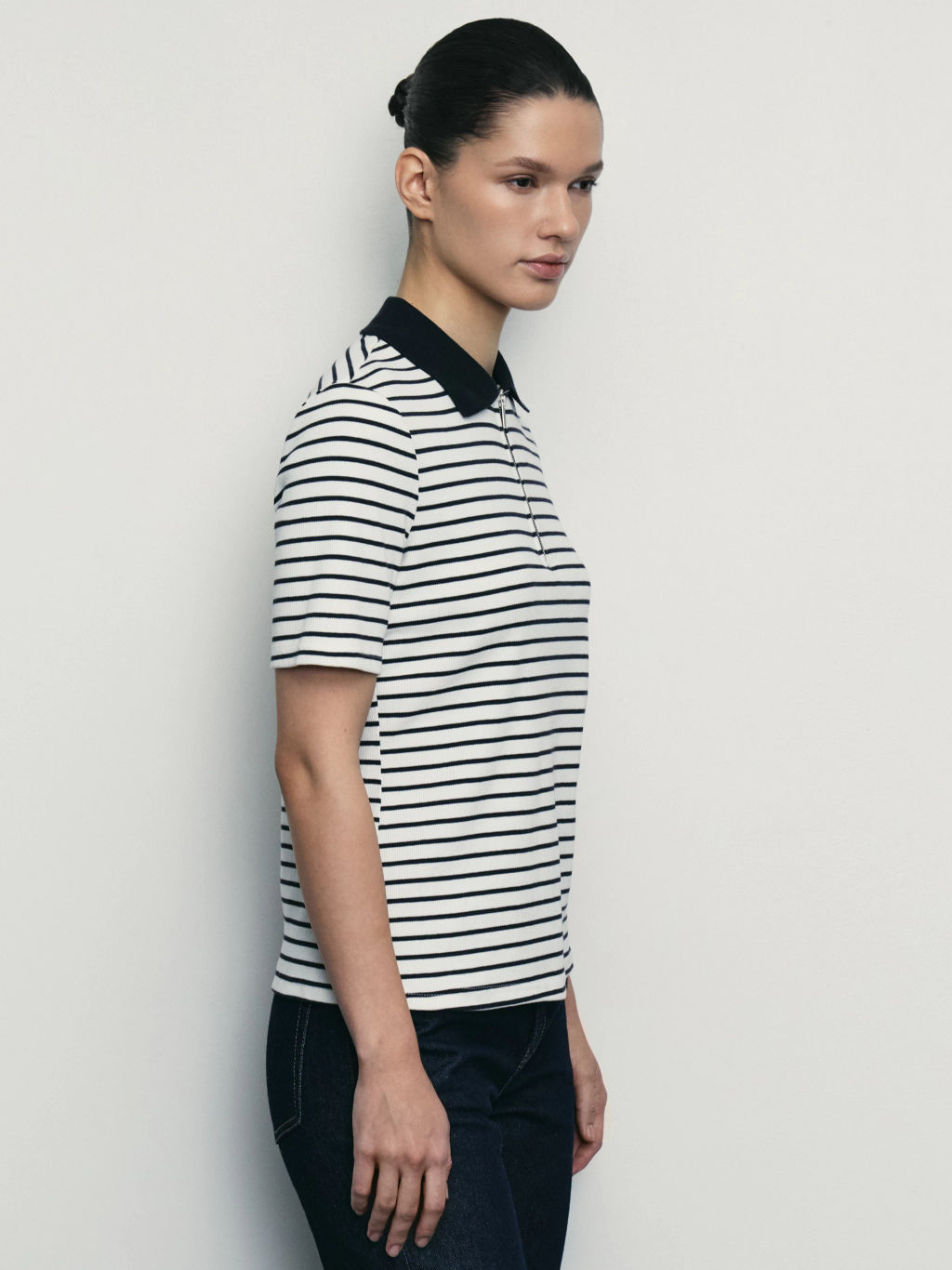 Джемпер-поло на молнии в полоску / Zarina  фото 5