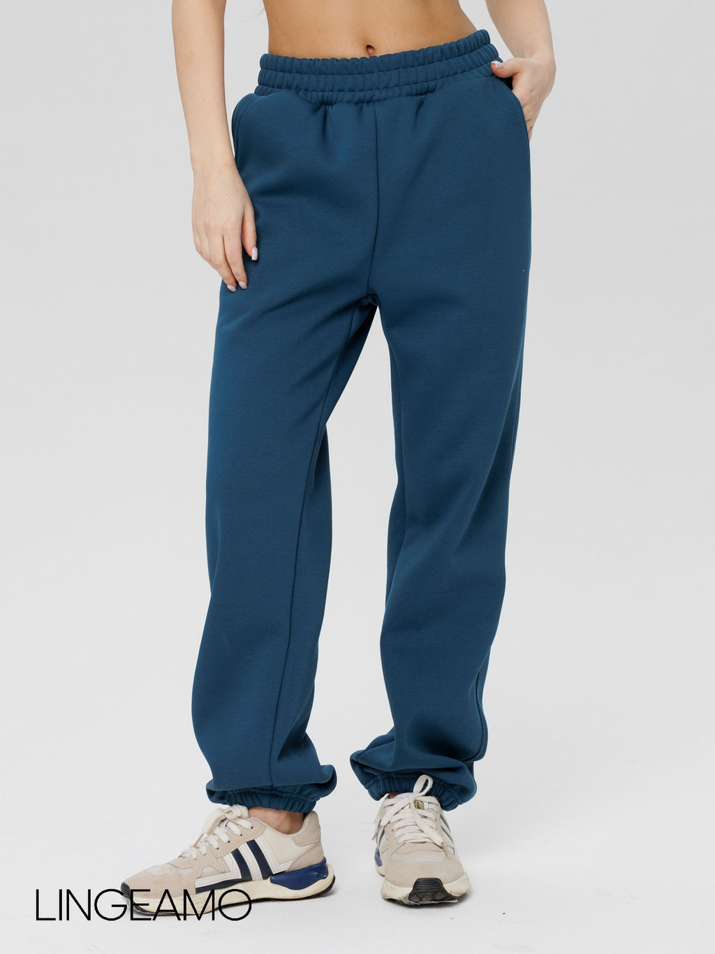 Женские брюки оверсайз из футера с начесом Lingeamo темно-бирюзовые КБ-25 (23)  фото 5