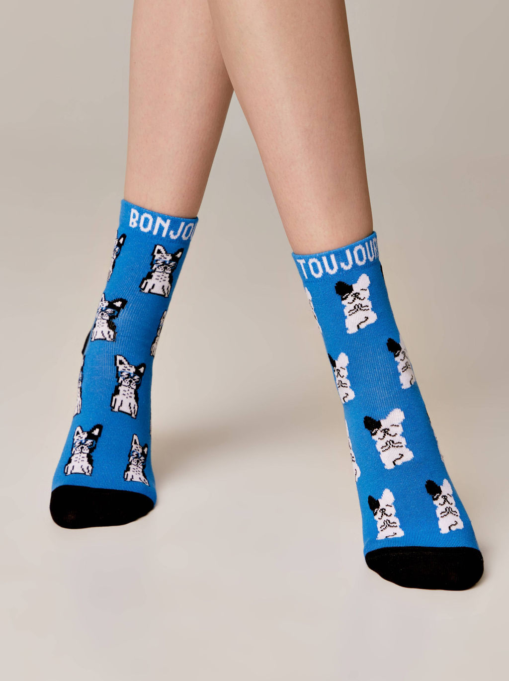 Цена за 2 пары. Носки Классические CONTE Хлопковые носки с рисунком French bulldog синий - Conte elegant фото 2