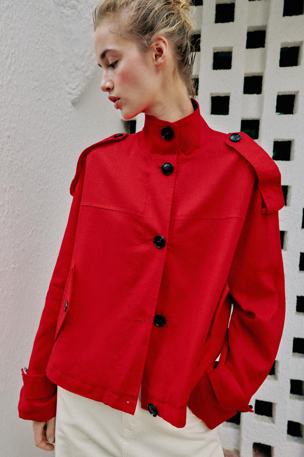 CHAQUETA CON LINO CUELLO SUBIDO / Rojo - Zara фото 2