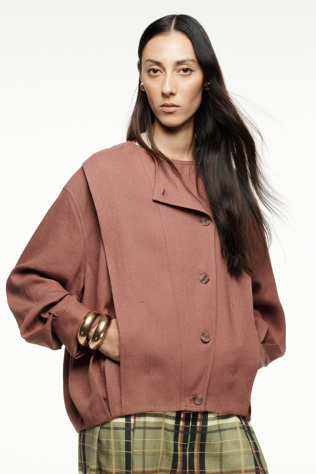 ZW COLLECTION LINEN BLEND BOMBER JACKET - Zara фото 6