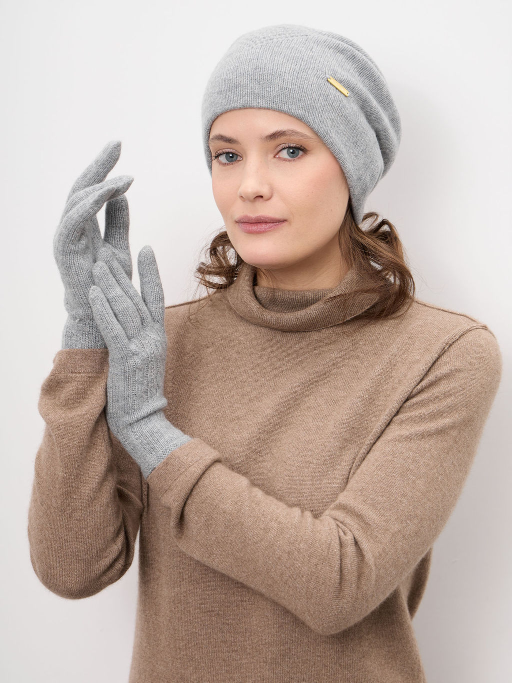 Перчатки из кашемира ULKos серо-голубые