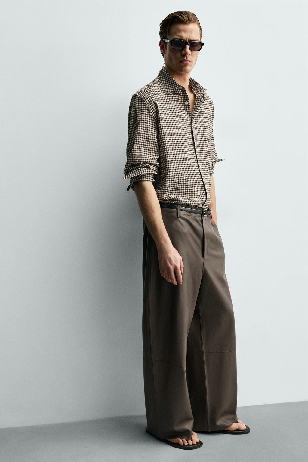 PANTAL?N BALLOON FIT PIEL / Beige - Zara фото 6