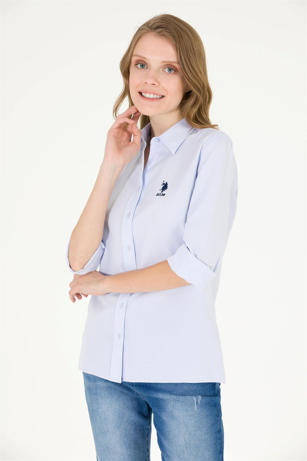 Женская голубая базовая рубашка с длинным рукавом - U.s. polo assn фото 9