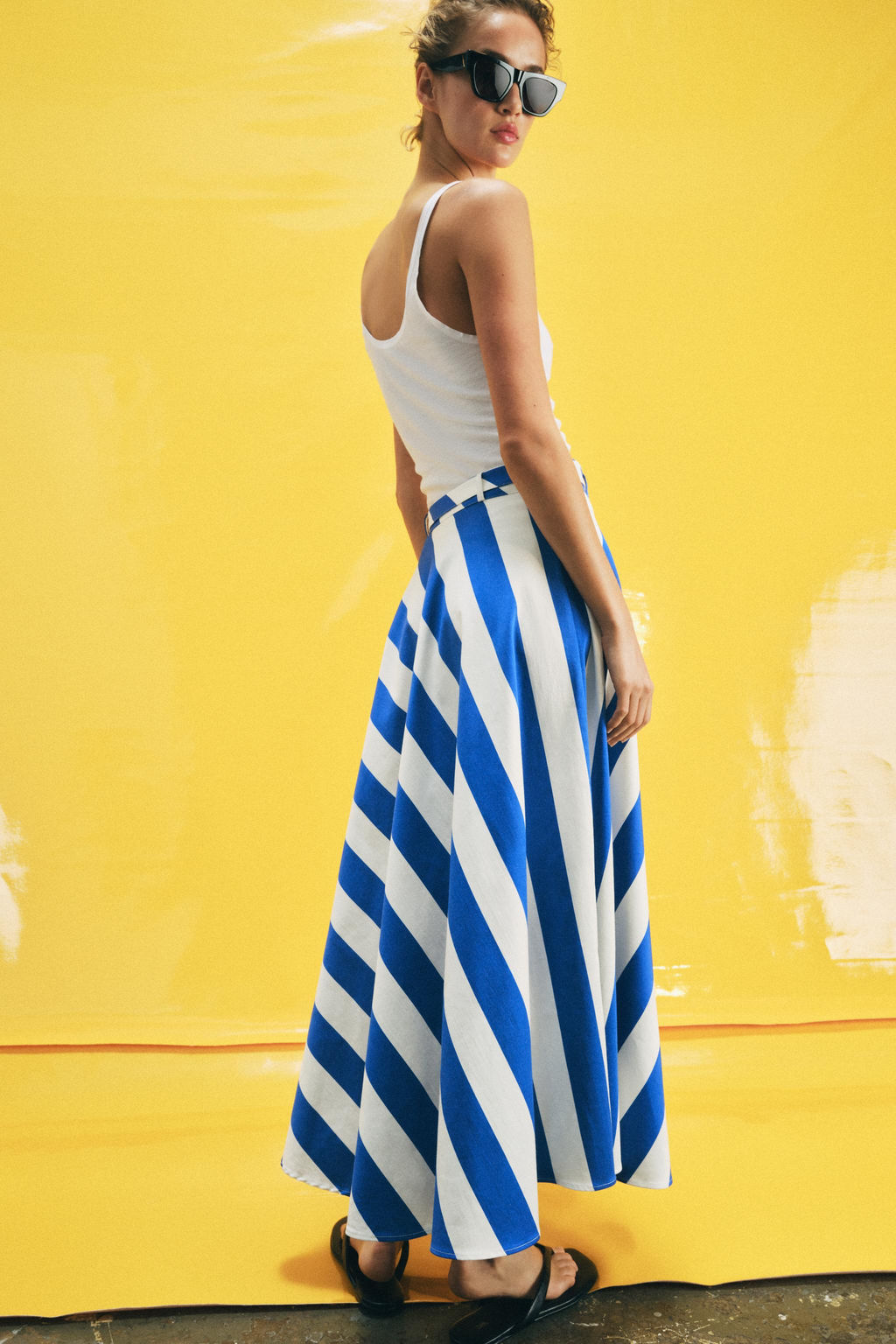 FALDA MIDI RAYAS CINTUR?N / Azul / Blanco - Zara фото 4
