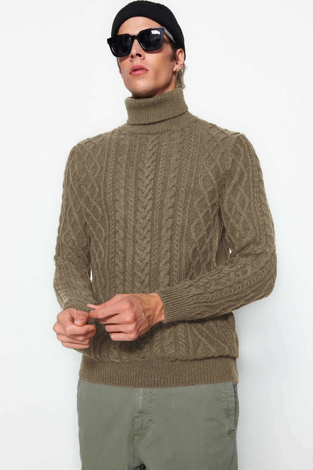 TRENDYOL MAN Vizon Slim Fit Yunlu Bal?kc? Yaka Sac Orgu Triko Kazak TMNAW22KZ0302 - Trendyolmilla фото 2