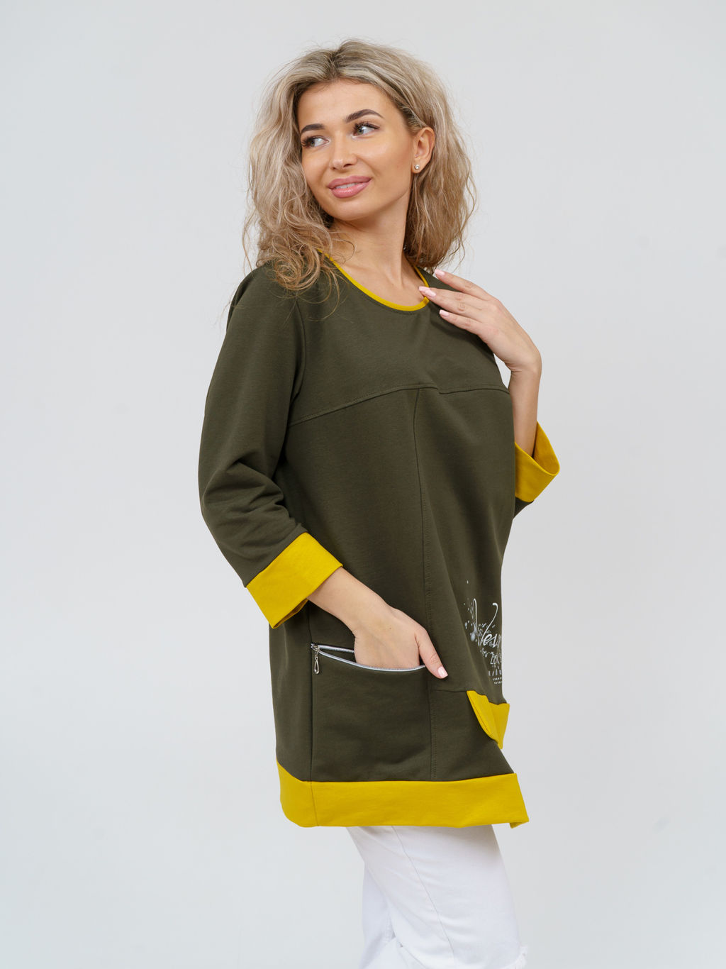 853 Туника "хаки/горчица"