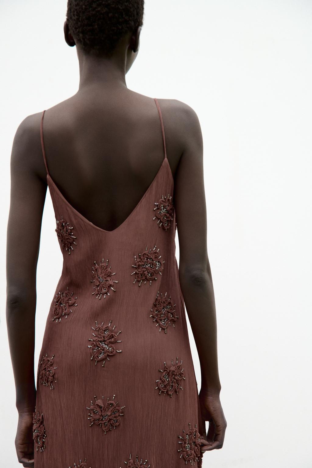 BEADED SLIP DRESS WITH EMBROIDERY - Zara фото 4