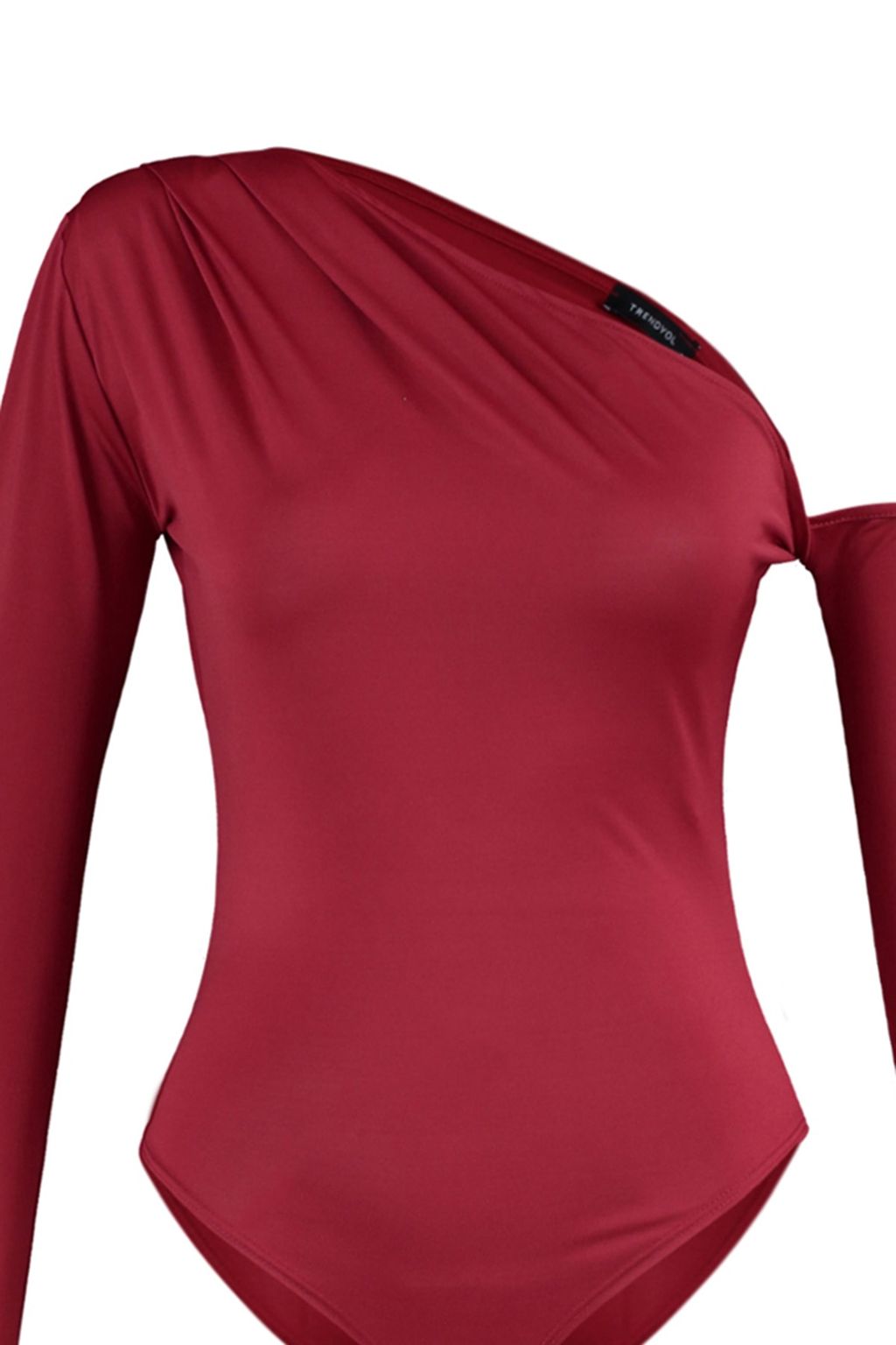TRENDYOLMILLA Siyah Asimetrik Yaka Uzun Kollu Esnek Alttan C?tc?tl? Orme Body TWOAW22BD0080  фото 7