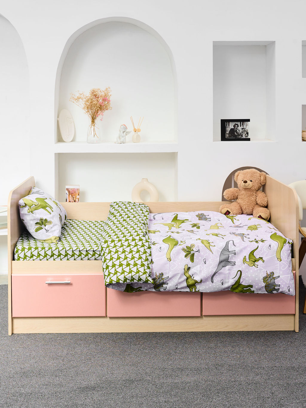 Постельное белье детское поплин с простыней на резинке - Юрский период 145*112; 80*160*20; 40*60