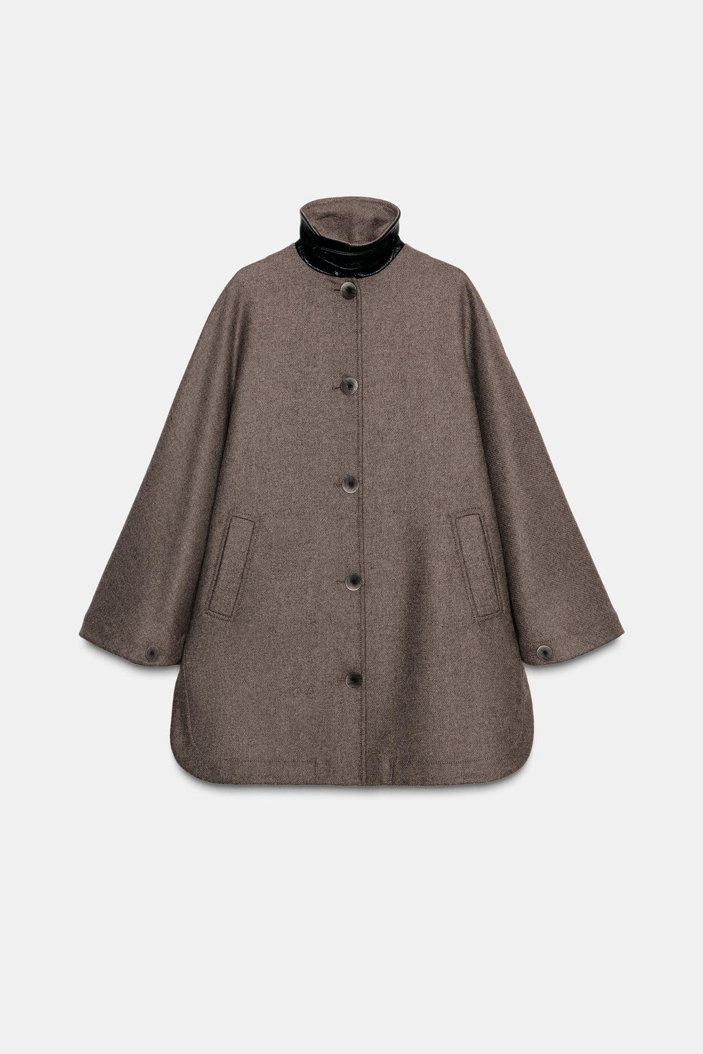 WOOL CAPE COAT WITH CONTRAST COLLAR - Zara фото 2