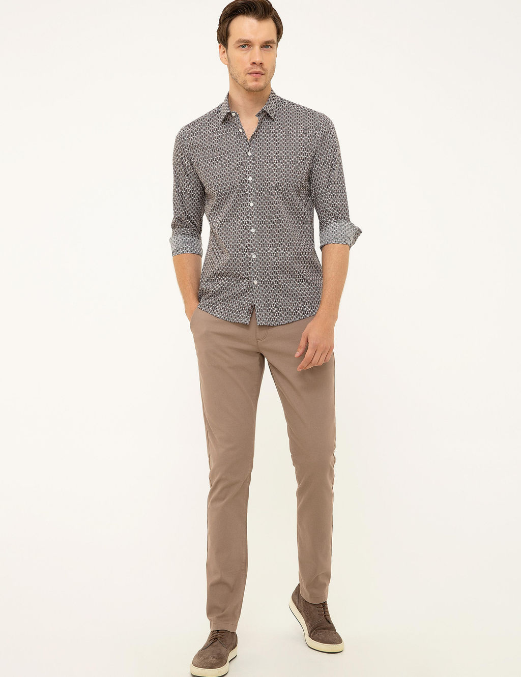 Темно-бордово-красная приталенная рубашка с длинным рукавом - Cacharel фото 10