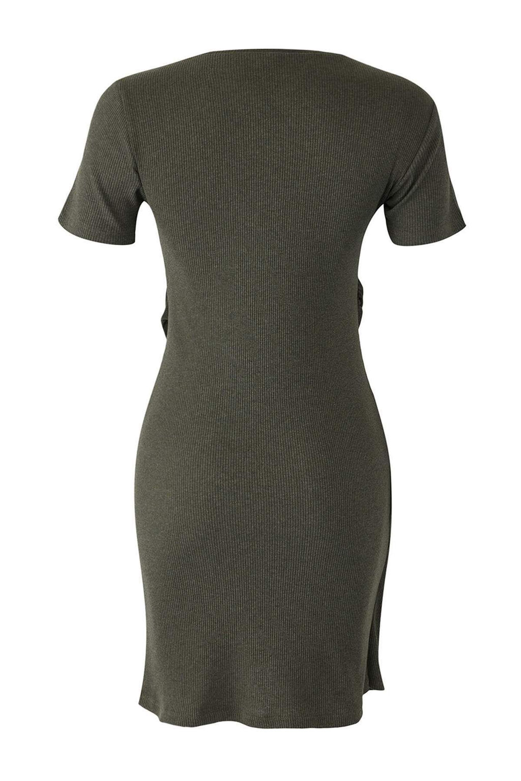 Haki Baglama Detayl? Bisiklet Yaka Triko Gorunumlu Mini Orme Elbise TWOSS22EL0751