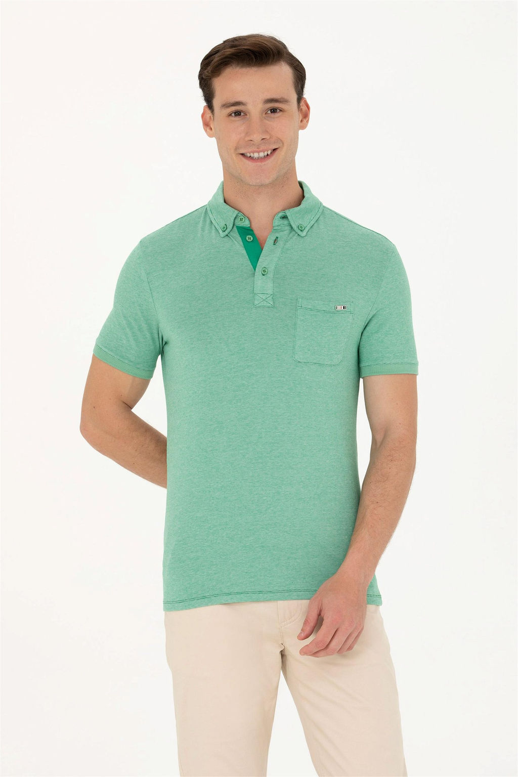 U. S. Polo Assn Мужская зеленая футболка с воротником-поло - U.s. polo assn фото 4