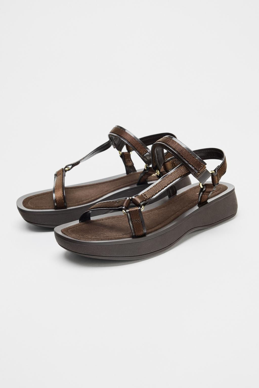 STRAPPY HOOK-AND-LOOP SANDALS - Zara фото 4