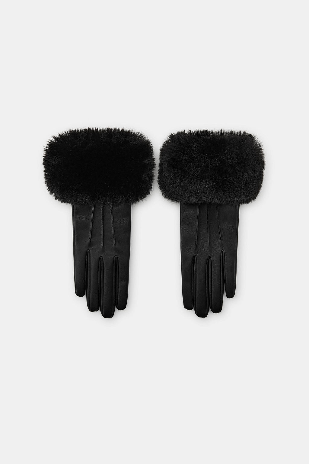 FAUX LEATHER AND FAUX FUR GLOVES
