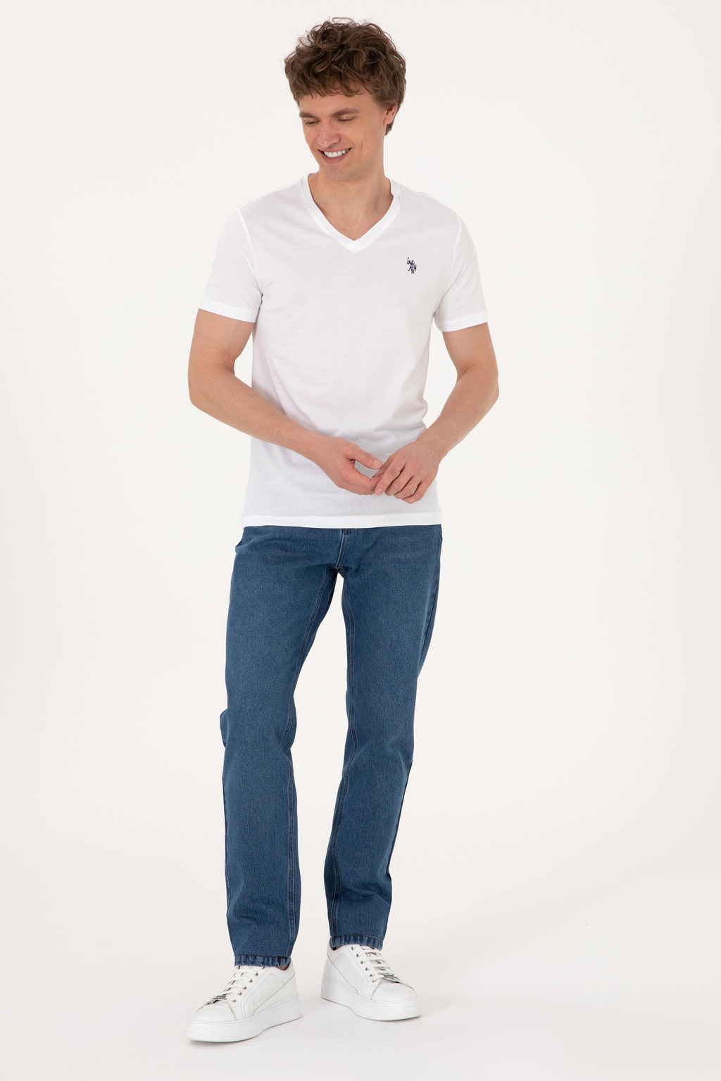 Erkek Slim Fit V Yaka Beyaz Basic Ti__rt Sepette S_rpriz _ndirim - U.s. polo assn фото 11