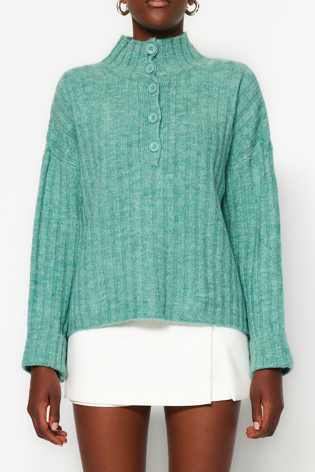 Sar? Genis Kal?p Yumusak Dokulu Dik Yaka Triko Kazak TWOAW21KZ0783 - Trendyolmilla фото 22