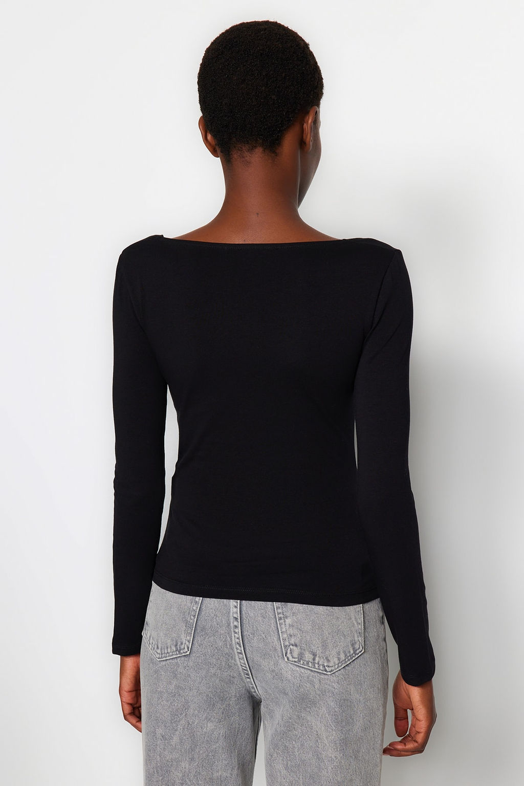 Siyah Pamuklu Esnek Kare Yaka Fitted/Vucuda Oturan Orme Bluz TWOAW24BZ00016