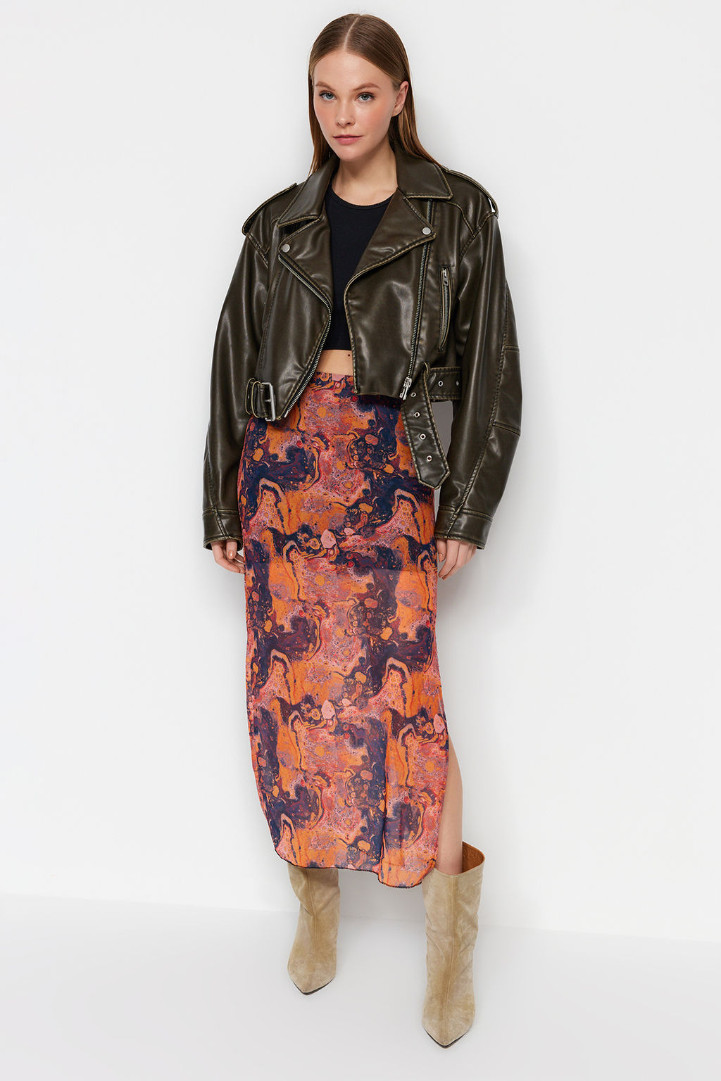 TRENDYOLMILLA Turuncu Desenli Maxi Boy Dantel Detayl? Tul Esnek Orme Etek TWOSS23ET00369  фото 3