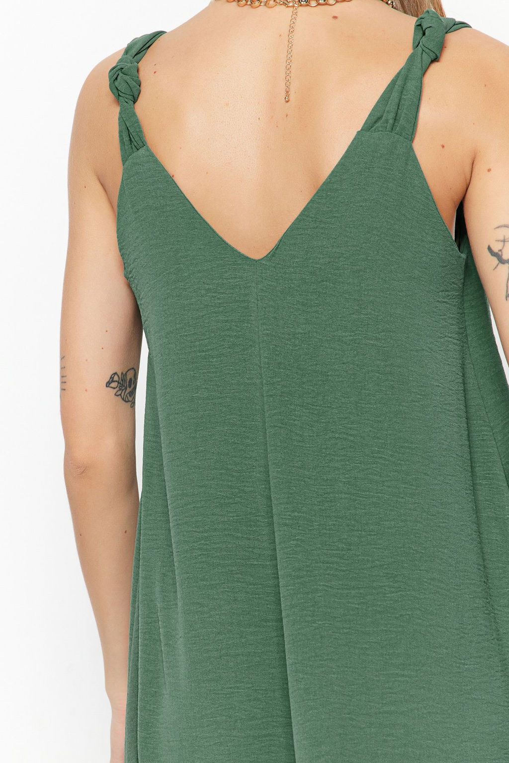 TRENDYOLMILLA Yesil Rahat Kesim V Yaka Midi Dokuma Elbise TWOSS23EL00882 фото 5