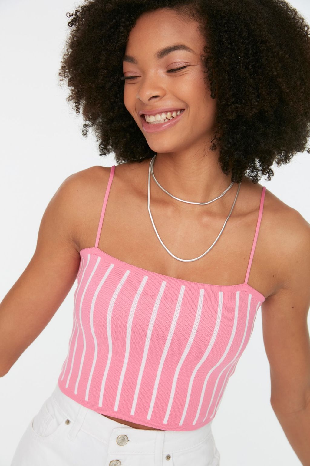 Pembe Super Crop Renk Bloklu Triko Ince Bluz TWOSS22BZ1542 - Trendyolmilla фото 3