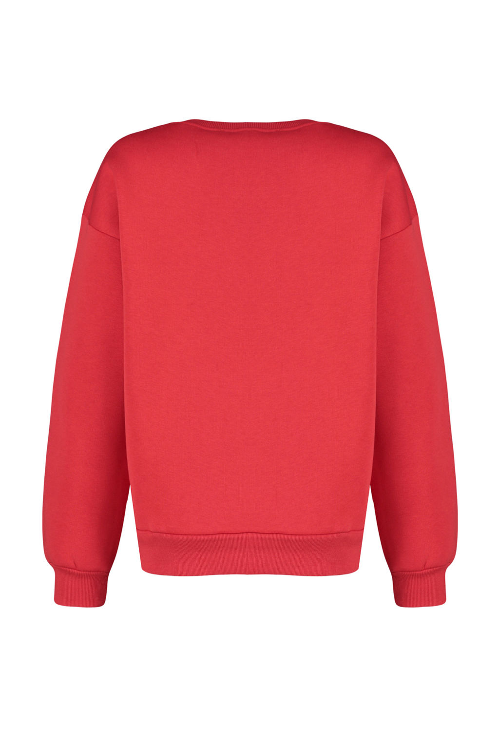 K?rm?z? Oversize/Rahat Kesim Basic Bisiklet Yaka Kal?n/Ici polarl? Orme Sweatshirt TWOAW24SW00102