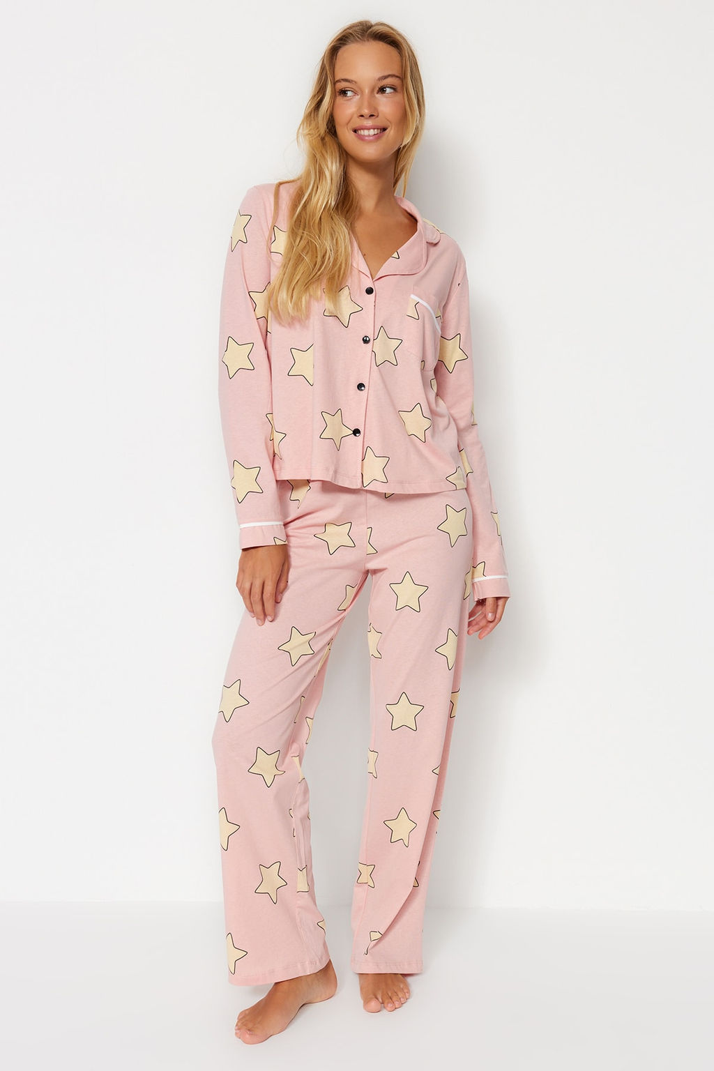 Trendyolmilla Bordo %100 Pamuklu Y?ld?z Desenli Orme Pijama Tak?m? THMAW21PT0456  фото 5