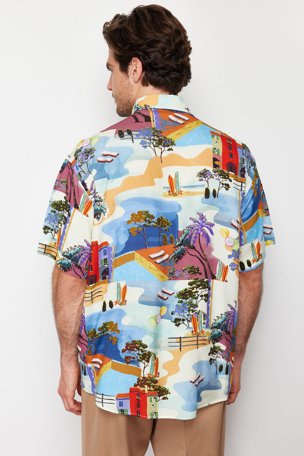 TRENDYOL MAN Cok Renkli More Sustainable Oversize Fit %100 Viskon Bask?l? K?sa Kollu Salas Gomlek TMNSS24GO00056 - Trendyolmilla фото 7