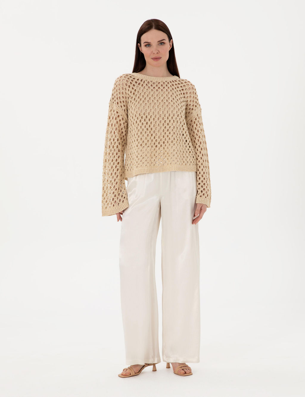 Ekru Loose Fit Kanvas Pantolon