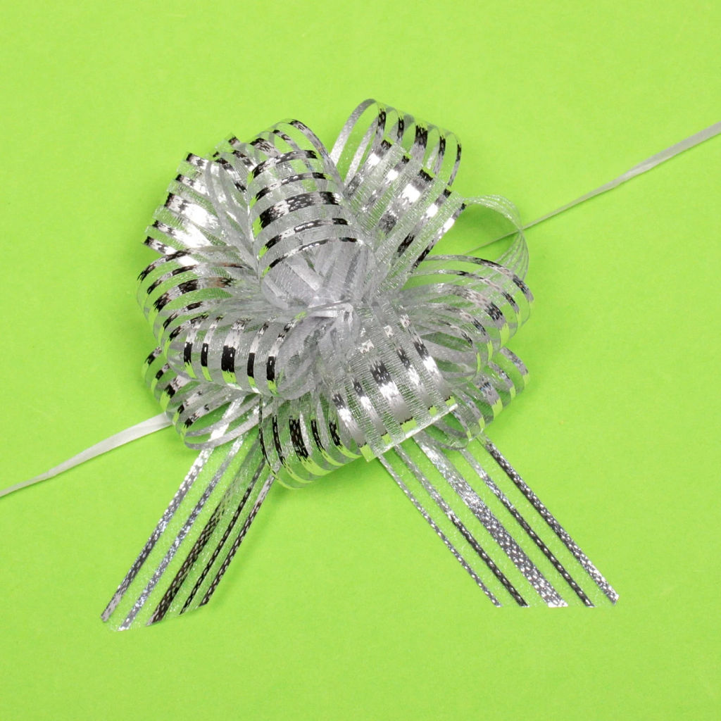 Бант для оформления подарка "Сияние" 3 см, d=10 см, Серебро