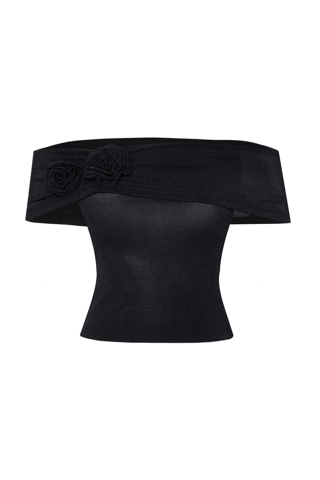 Trendyolmilla Siyah Gul Detayl? Par?lt?l? Simli Orme Bluz TPRSS25BZ00011 фото 6