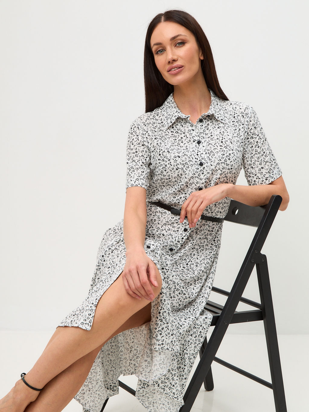 Платье-халат веточки на белом