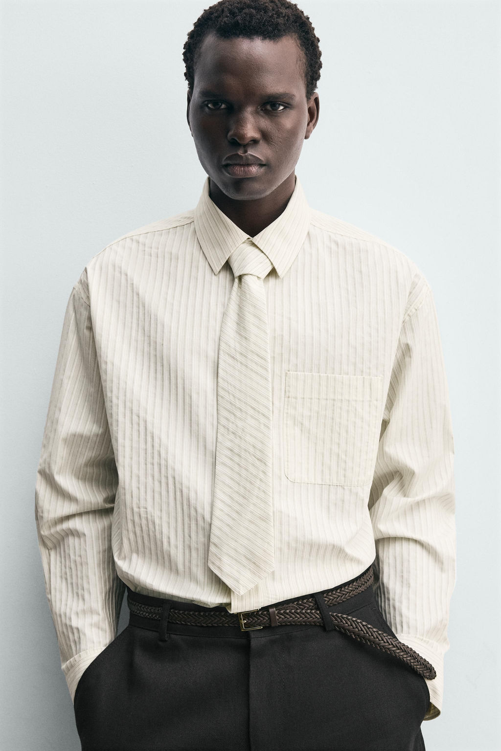 STRIPED SHIRT WITH CONTRAST TIE - Zara фото 14