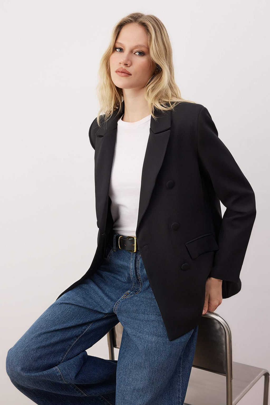 Siyah Regular Astarl? Dokuma Blazer Ceket TWOSS21CE0137