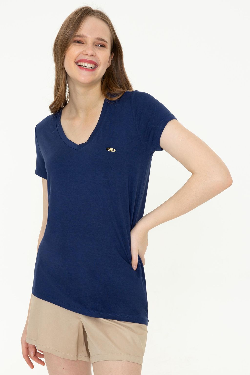 Женская темно-синяя футболка с V-образным вырезом Basic - U.s. polo assn фото 3