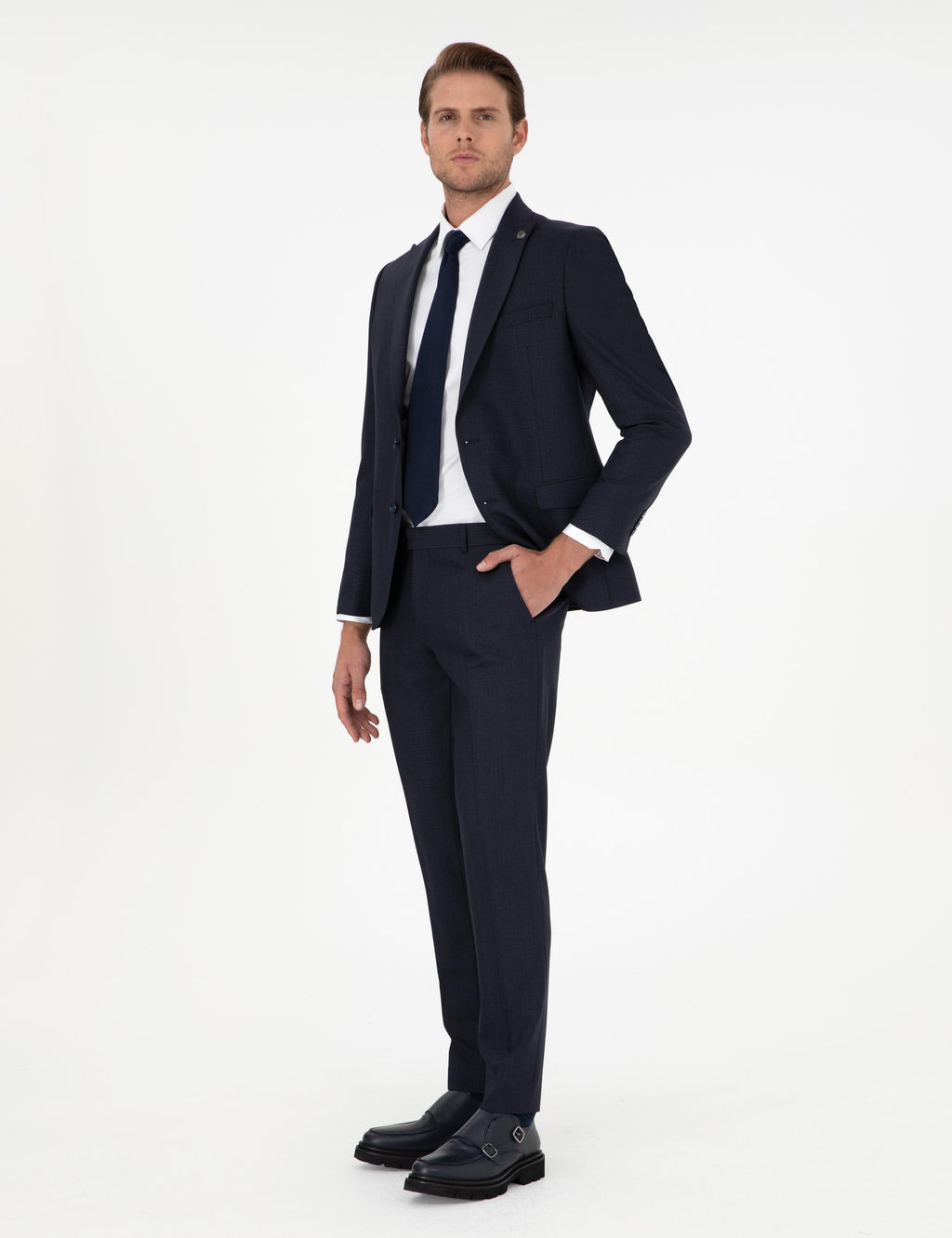 Lacivert Ex. Slim Fit _izgili Y_nl_ Tak_m Elbise