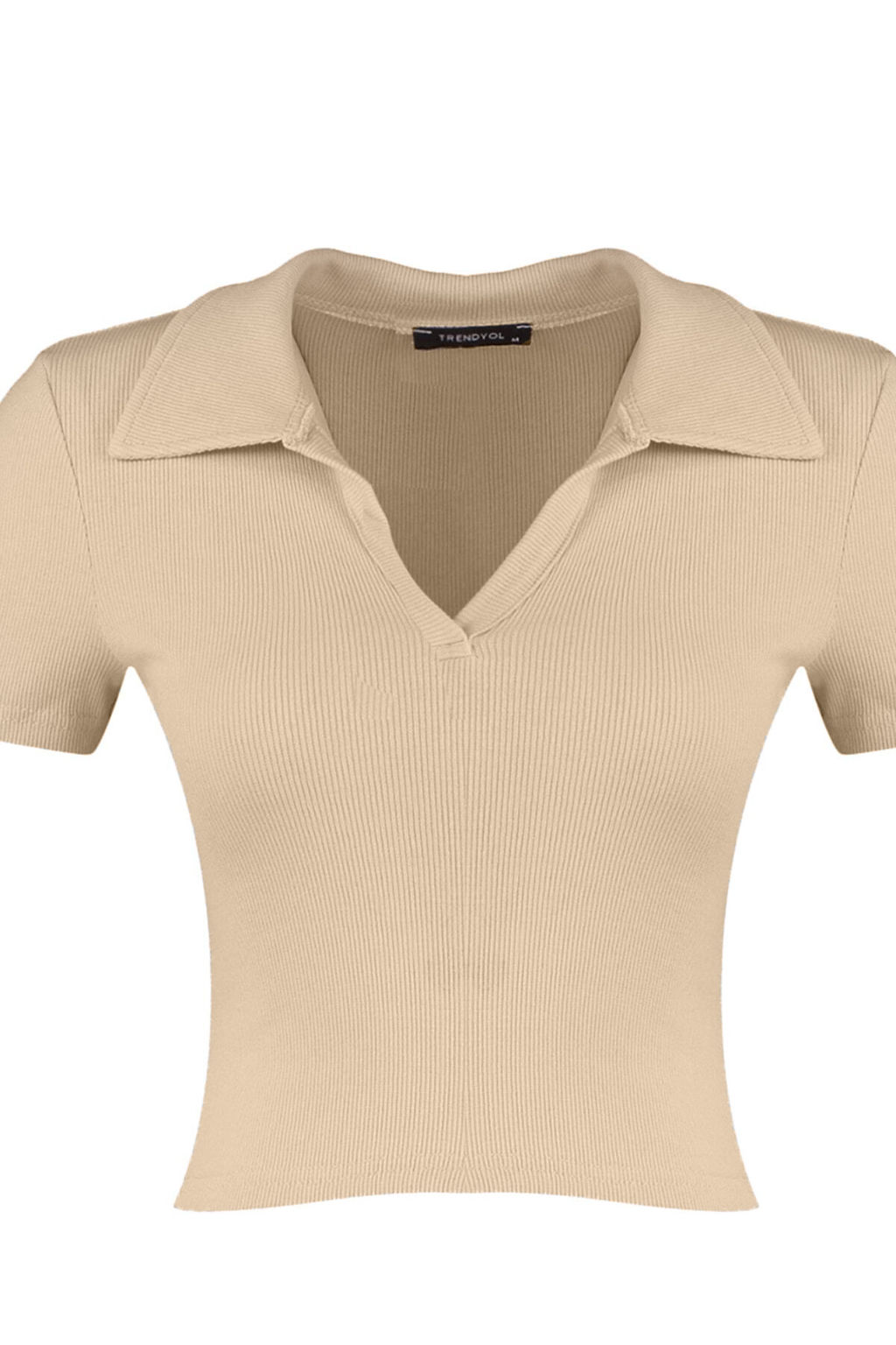 Trendyolmilla Siyah Fitted/Vucuda Oturan Crop Polo Yaka Fitilli Esnek Orme Bluz TWOSS21BZ0038  фото 37