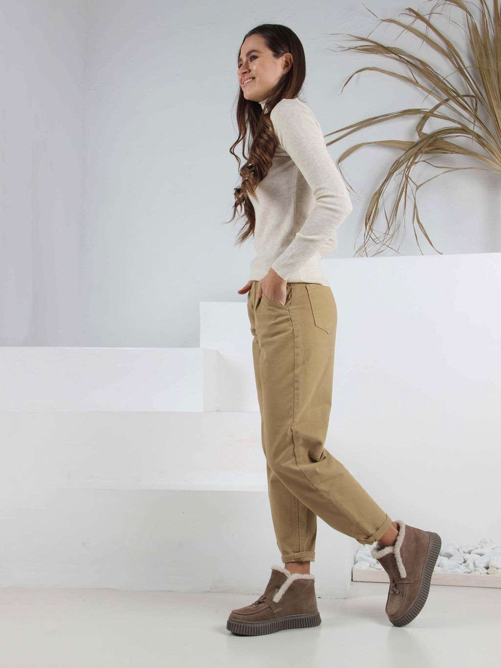 Ботинки 307.от11br. коричневый капучино замша/Шерсть