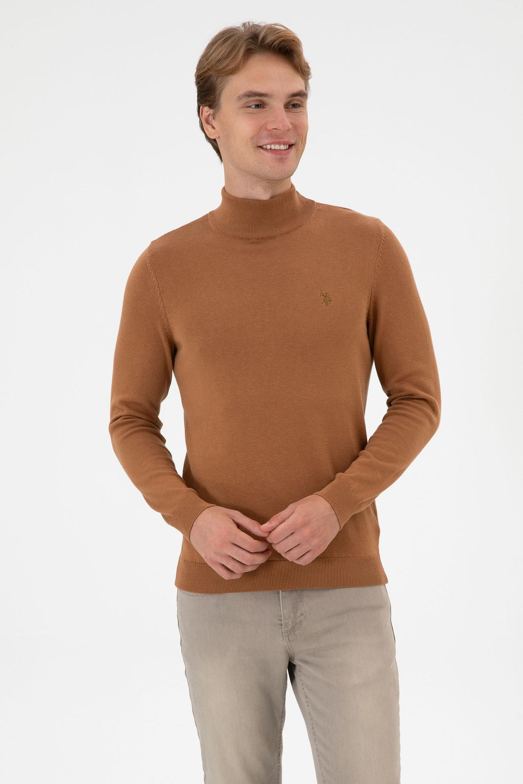 Erkek Slim Fit Bo_azl_ Camel Basic Kazak - U.s. polo assn фото 3