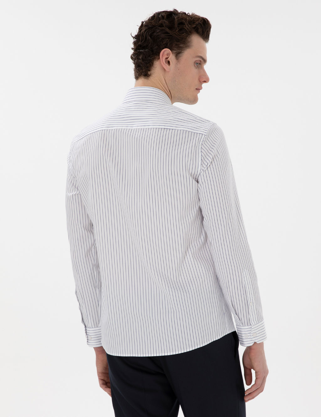 Lacivert Slim Fit _izgili Uzun Kollu G_mlek