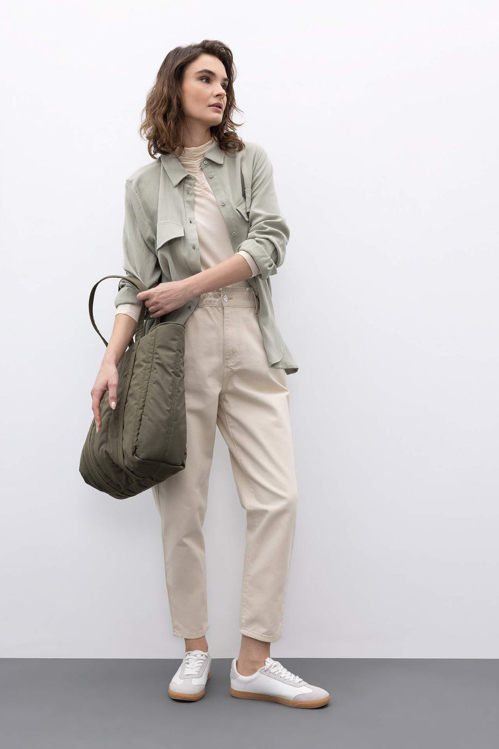 Paperbag Gabardin Pantolon Yuksek Bel Cepli Basic Duz Standart Paca - Defacto фото 4