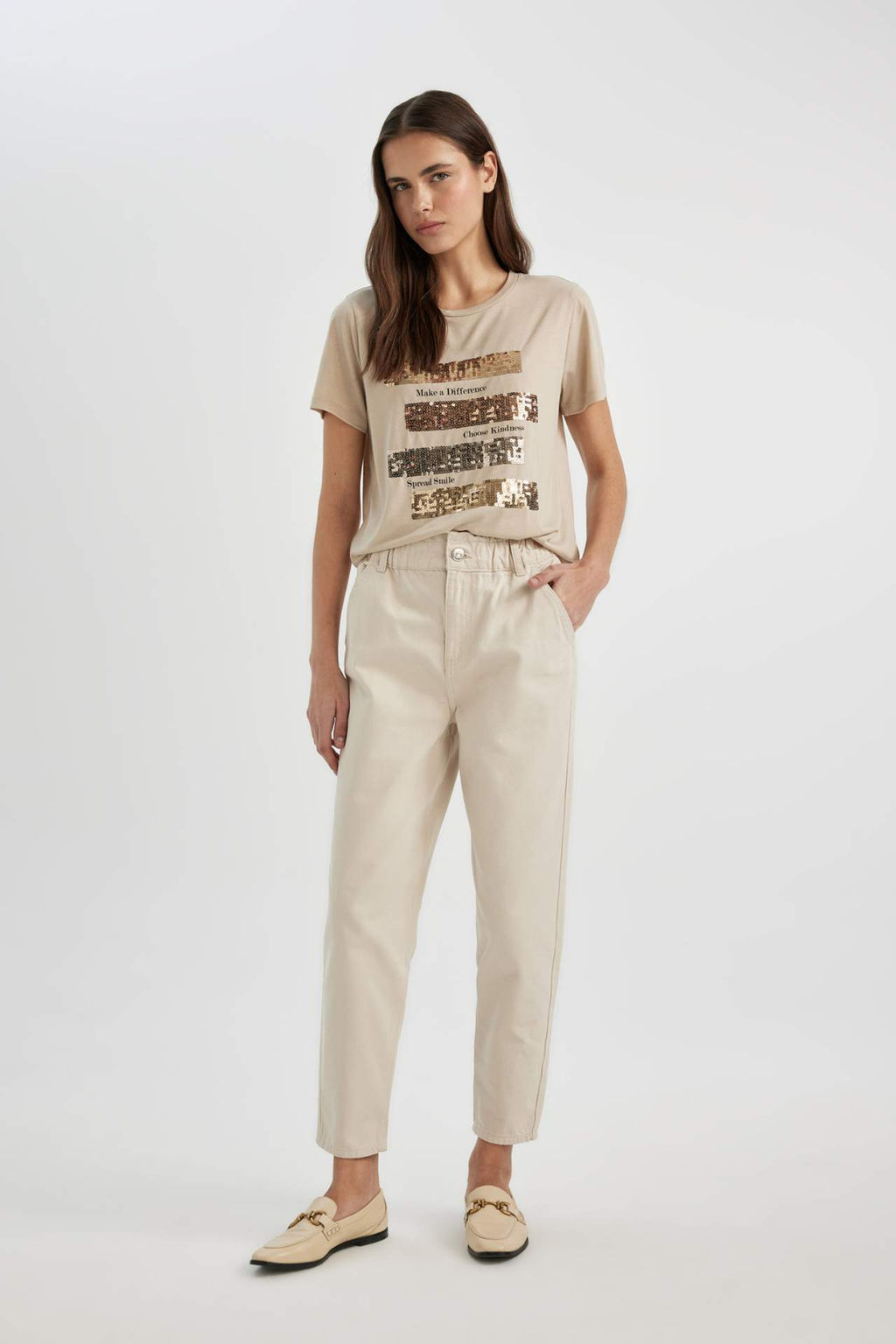 Paperbag Gabardin Pantolon Yuksek Bel Cepli Basic Duz Standart Paca - Defacto фото 6