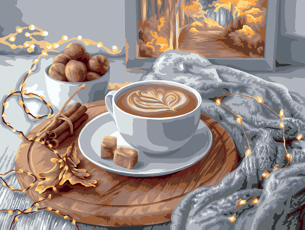 ФРЕЯ PNB/PMDD-187 Набор для раскрашивания по номерам ( со светодиодами ) 40 х 30 см Ароматный кофе