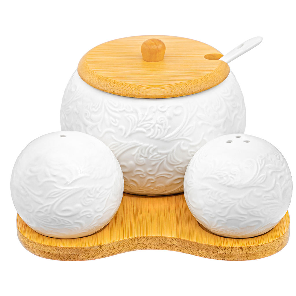 Набор - сахарница 400 мл 15*15,5*9 см "Лоза" с ложкой + солонка+ перечница дер.под.