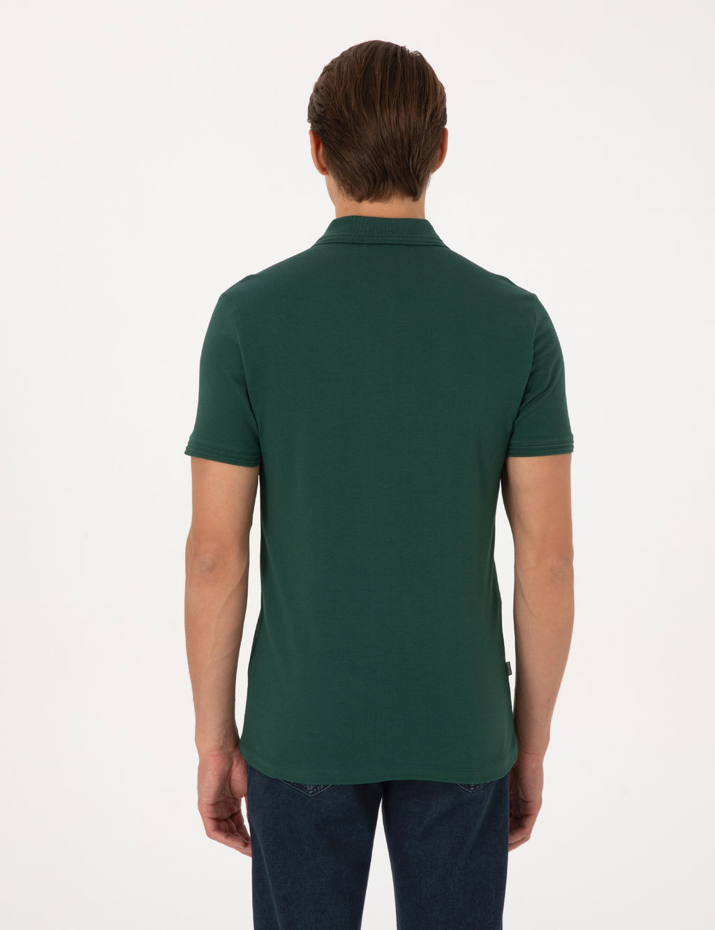 Koyu Ye_il Slim Fit %100 Pamuk K_vr_lmaz D__meli Polo Yaka Basic Ti__rt
